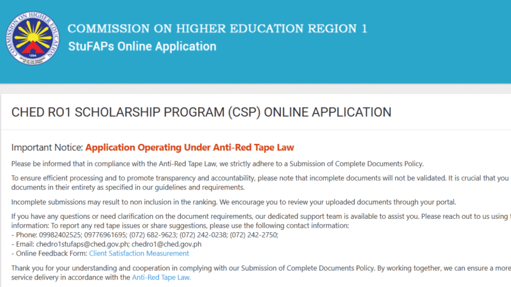 CHED Scholarship Online Application